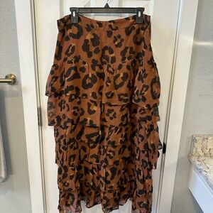 FARM Rio Brown Leopard Print Maxi Skirt